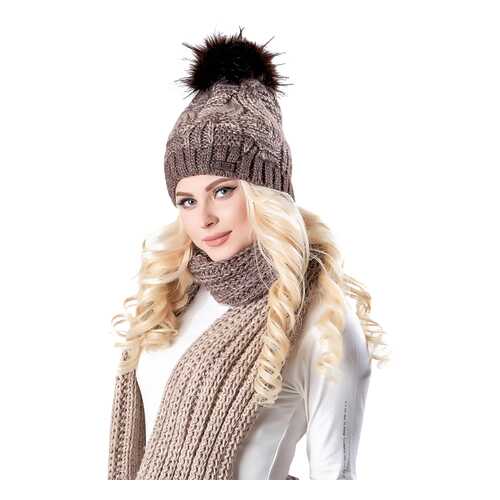 Комплект (шапка+шарф) женский Jagga 1363 коричневый ONE SIZE в Империя сумок