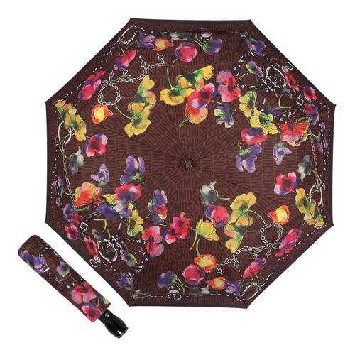 Зонт складной Moschino 8016-OCE Logo Flowers Brown в Империя сумок